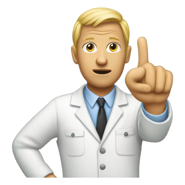 A journalist with a pointing hand sticker