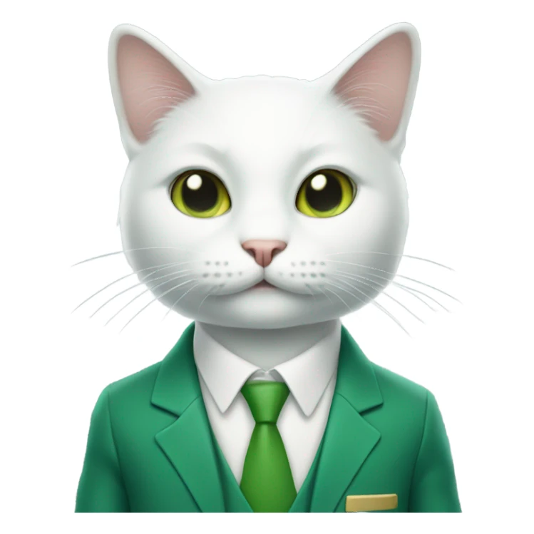 a white cat manager in green suit  sticker