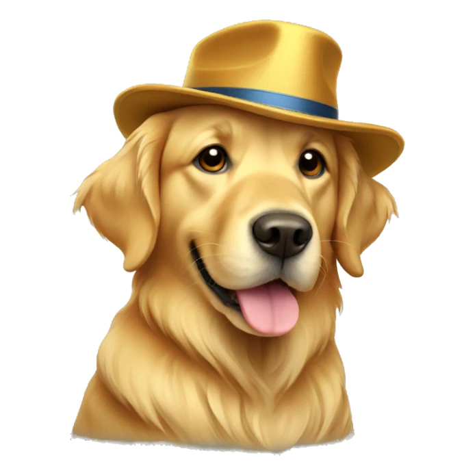 Golden retriever with hat sticker