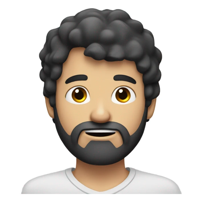 white man, dark hair, beard, head and shoulders,rubbing chin sticker