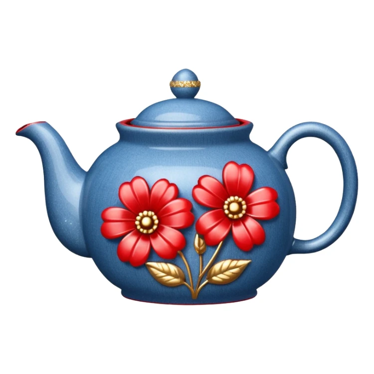 Denim glittery teapot with flowers red sticker