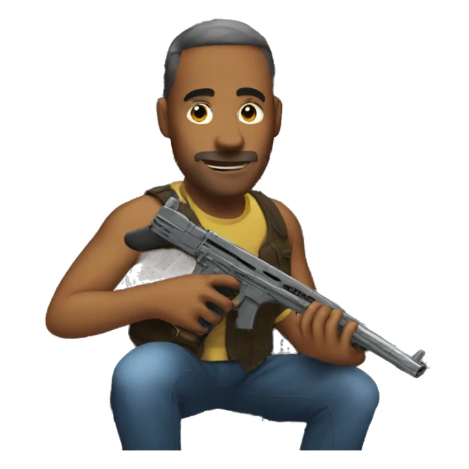 man with gun plays piano sticker