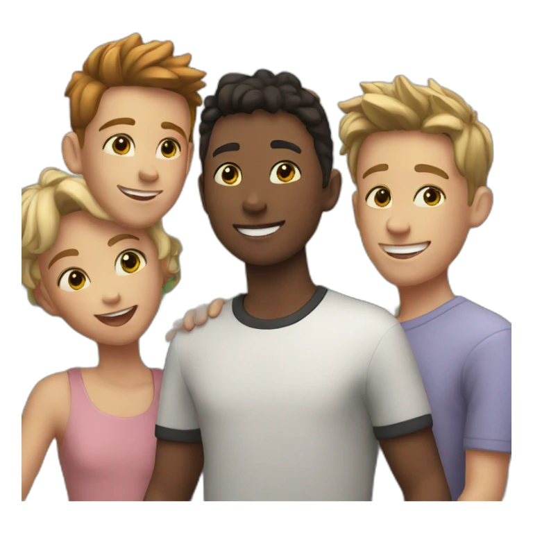 Boy and four friends happy sticker