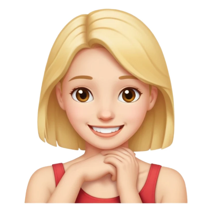 A girl holding her neck  smiling sticker