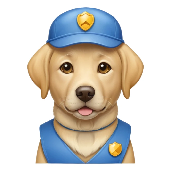 Yellow lab with a blue service vest sticker