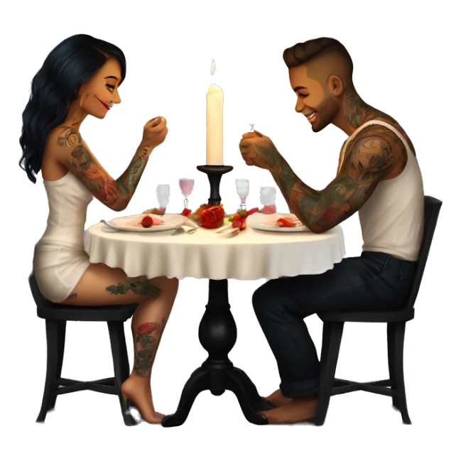 romantic candle light dinner for beautiful tattooed couple sticker