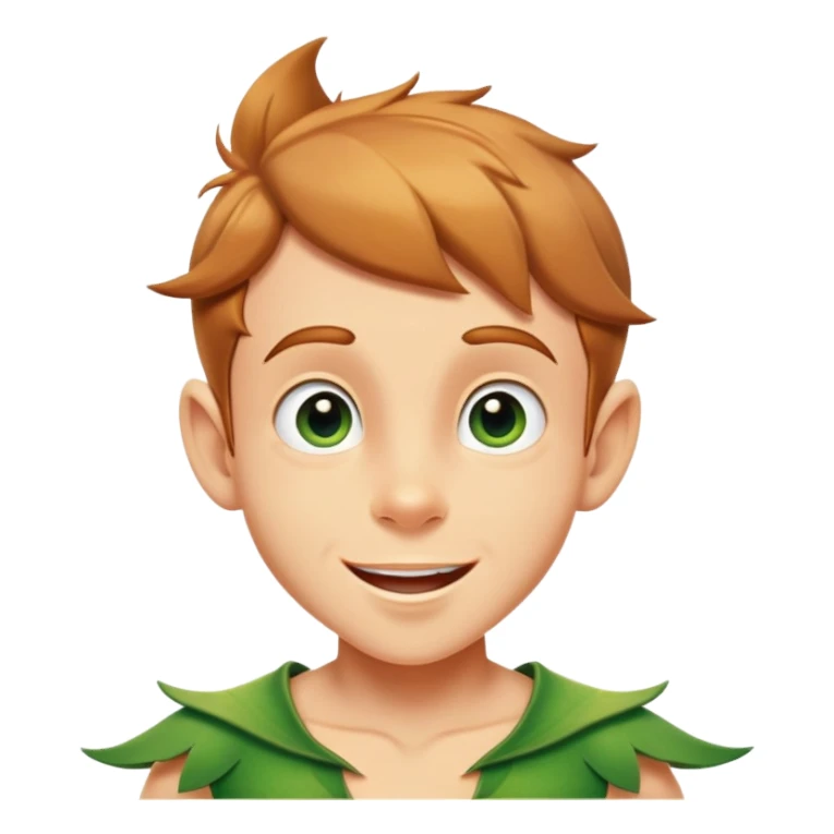 cinematic-realistic-peter-pan-portrait, head tilted dramatically with an exaggeratedly amused expression and sparkling eyes brimming with playful mischief, his iconic outfit rendered in vivid detail with dynamic shadows, soaring through the air.  sticker