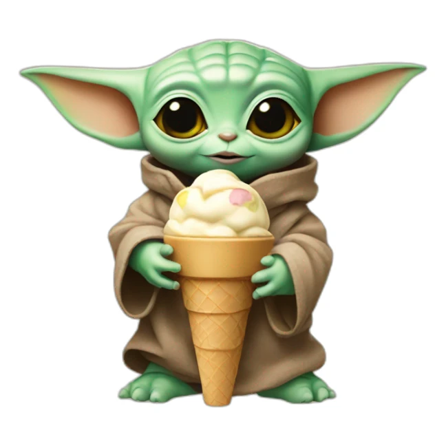 Baby yoda with a ice cream sticker