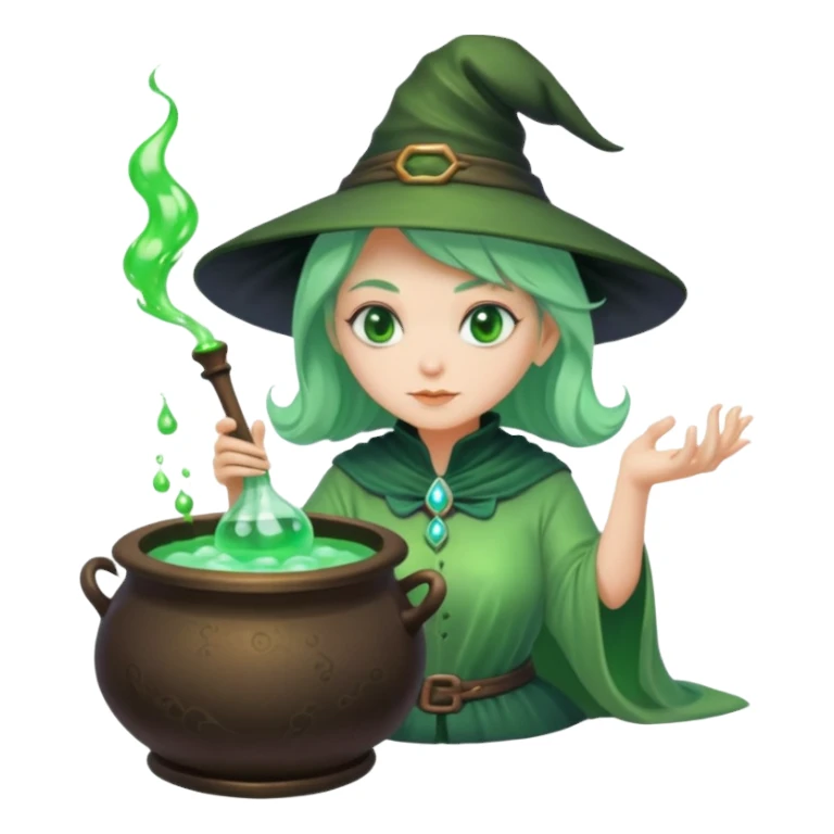 green witch cooking potion sticker