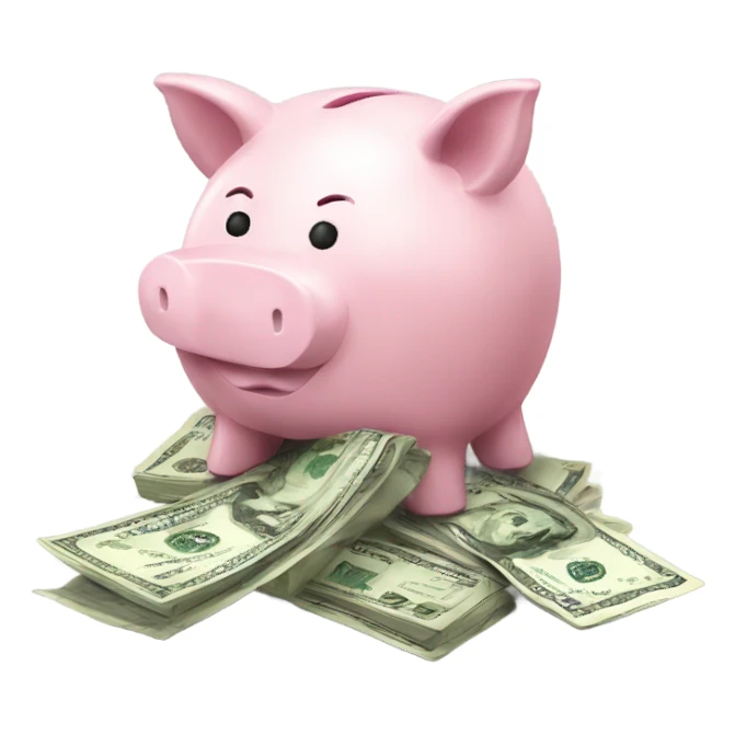 Piggy bank with dollar bills sticker