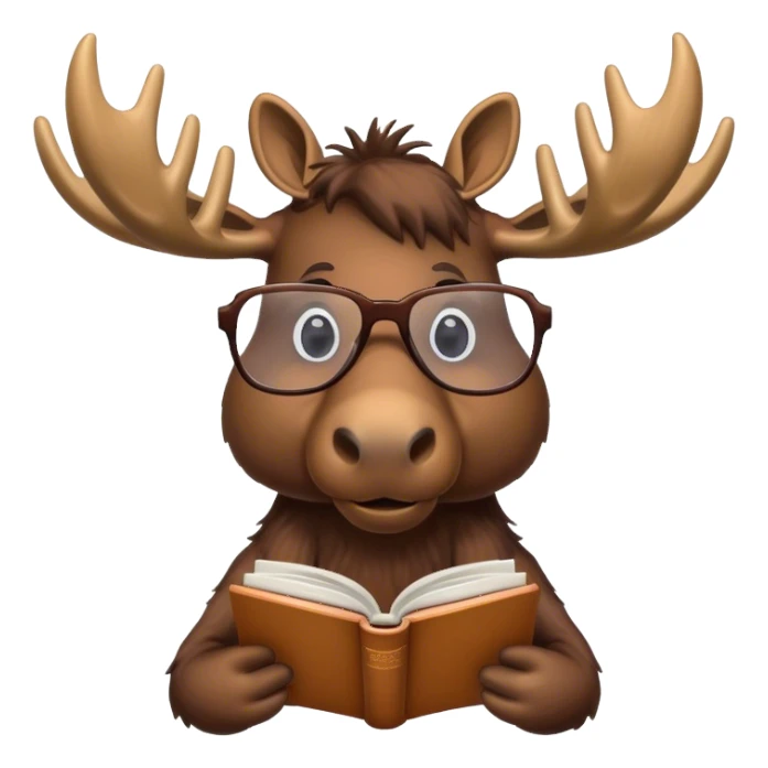 Moose wearing glasses reading a book sticker