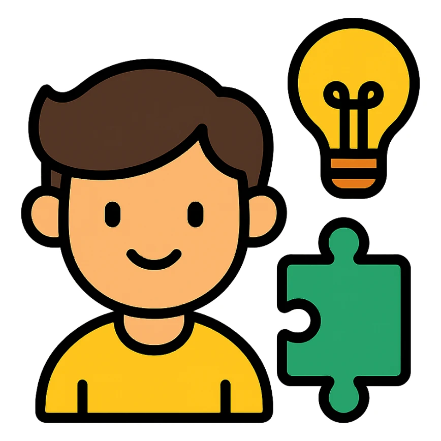 boy’s face with a puzzle piece and lightbulb, representing genius sticker