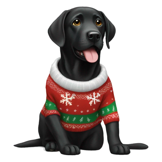 Black lab wearing Christmas sweater  sticker