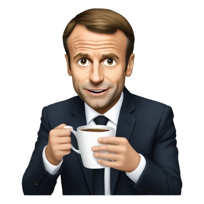 Emmanuel Macron drinking coffee from cup sticker