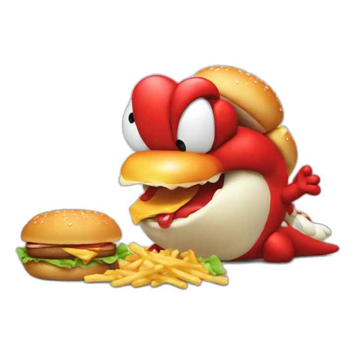 red Yoshi eating burger sticker
