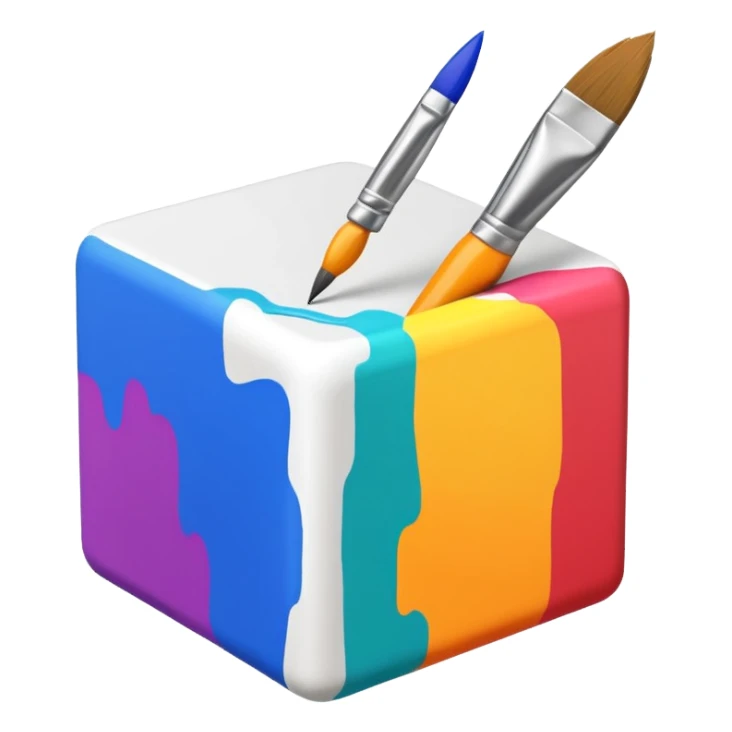 paintbrush drawing on a 3D cube sticker