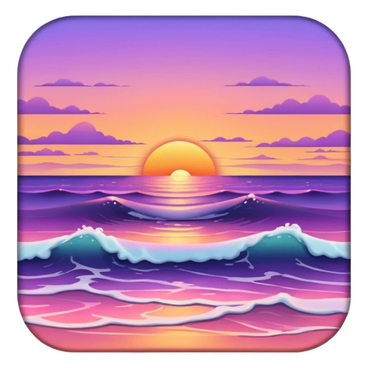 Sunset over a calm ocean with soft waves and a clear sky." sticker