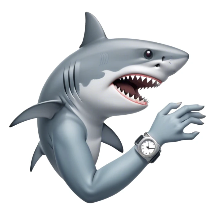 shark impatiently tapping wristwat sticker