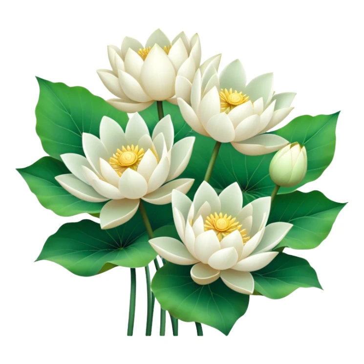 bouquet white lotus,stem, lotus leaf sticker