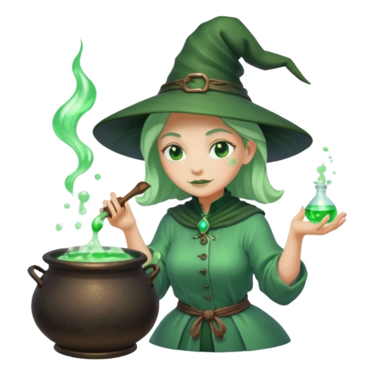 green witch cooking potion sticker