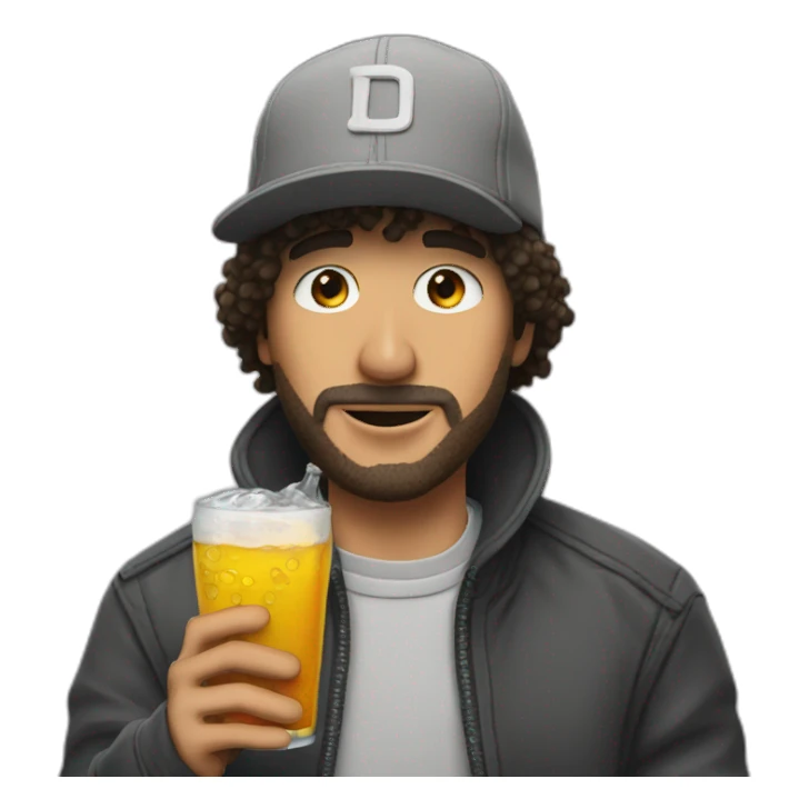 Michael wearing a cap and drinking a bert sticker