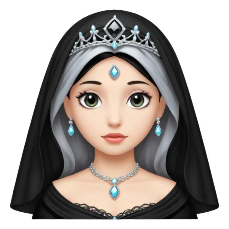 Night Princess – black veil + silver gem sticker