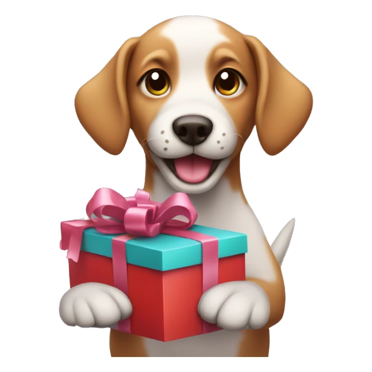 cute dog holding birthday present sticker
