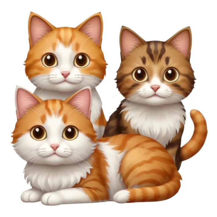 3 small cats different colours including brown tabby and white, light patchy calico, and ginger and white sticker
