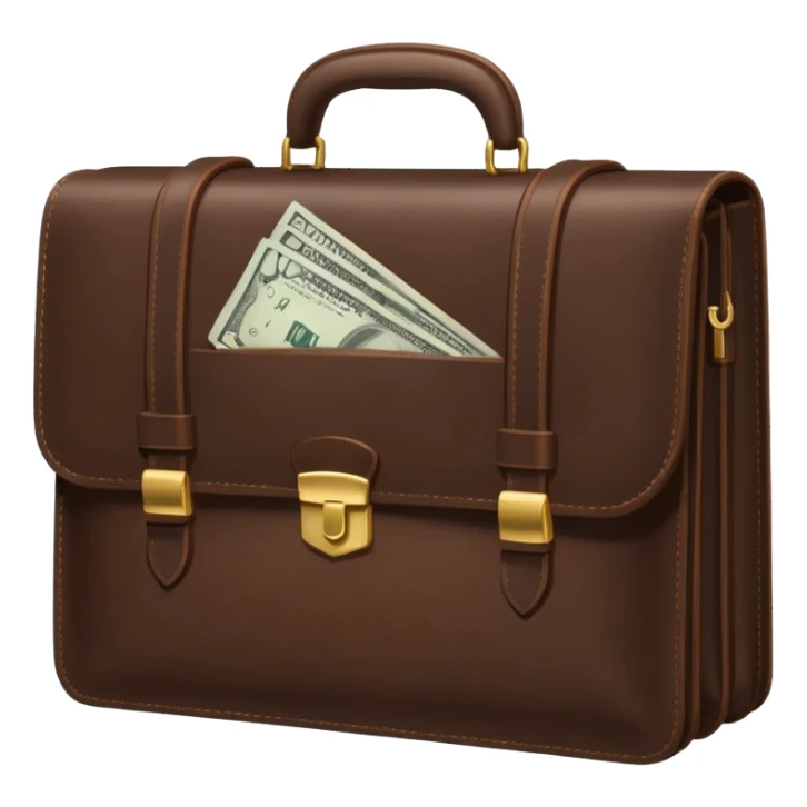 Dark brown briefcase with money sticker
