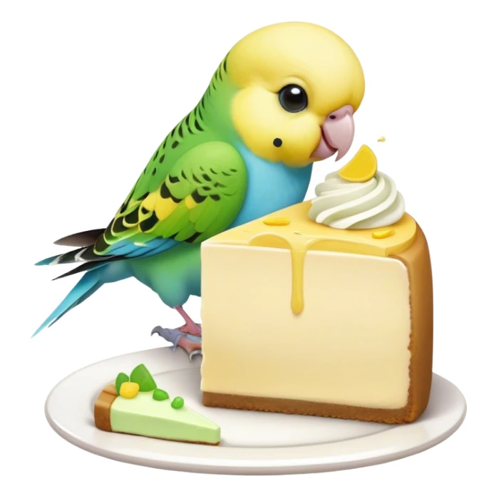cute budgie eating cute cheesecake sticker