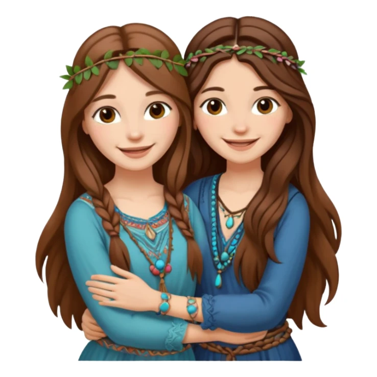 2 long brown hair boho best friends sticker