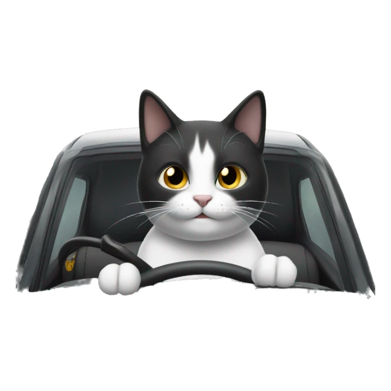 Black and white cat driving  sticker