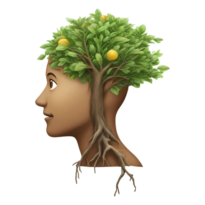 realistic person with a brain growing a tree sticker