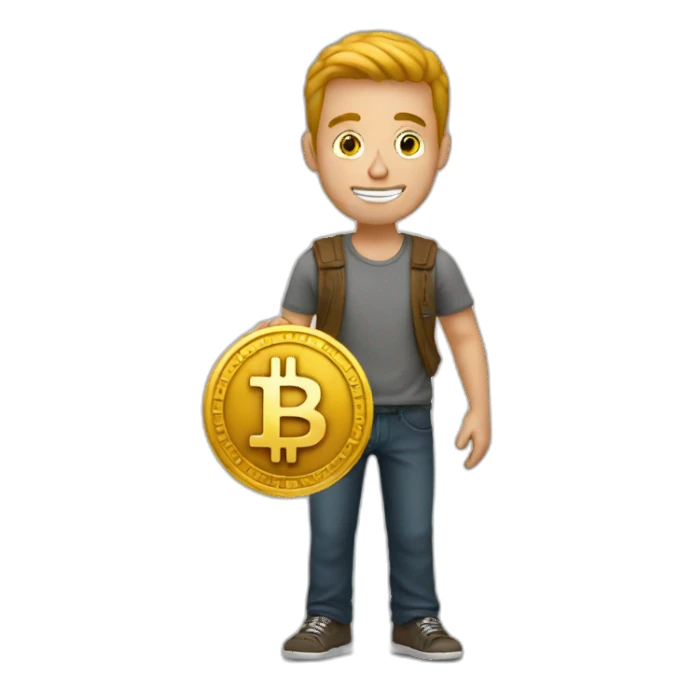 guy holding bitcoin sticker