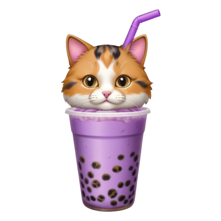 a cat with a purple bubble tea sticker