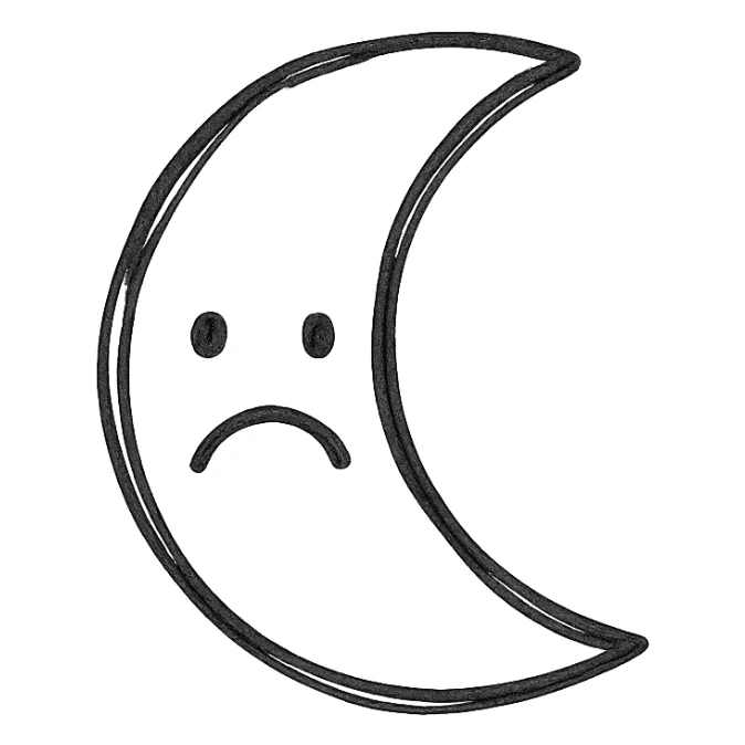 last quarter moon with a sad face, expressive sticker
