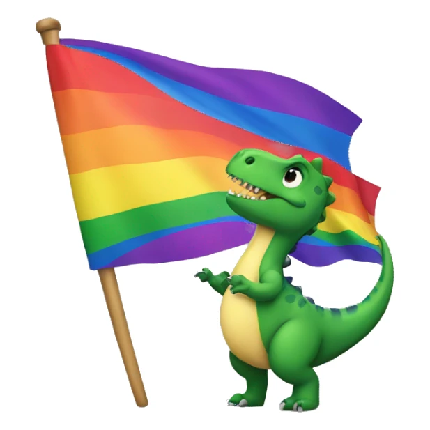 Dinosaur holding a pride flag sticker