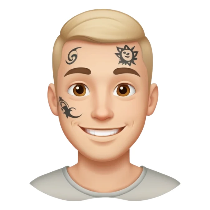 white man with small face tattoo, smiling sticker