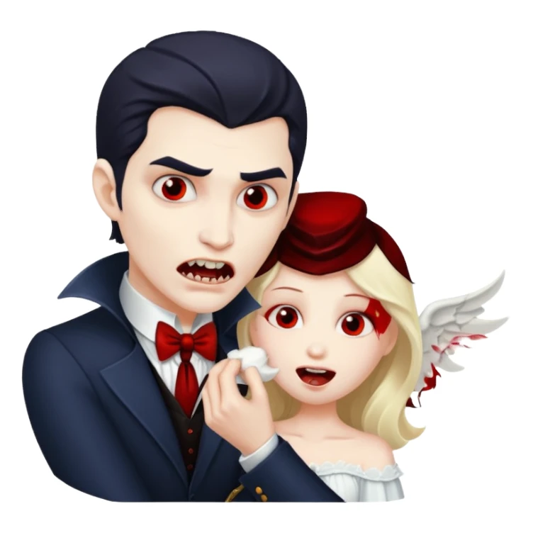 Vampire man biting angel woman sticker
