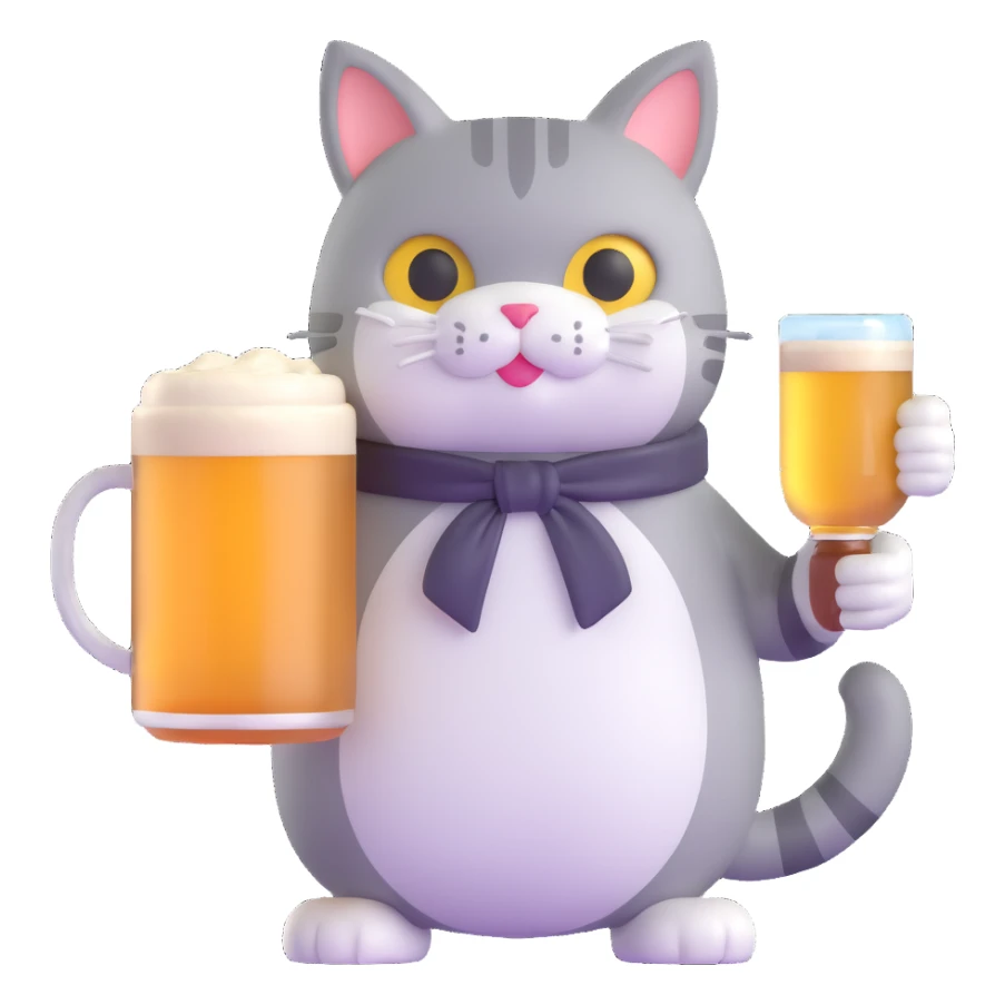 cat holding a giant beer mug sticker
