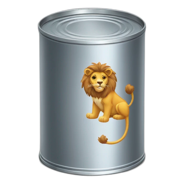 a tin can that have a lion on it sticker