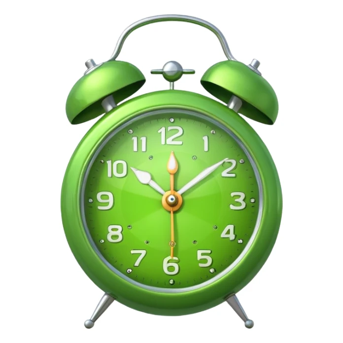 green alarm clock with a bell on top sticker