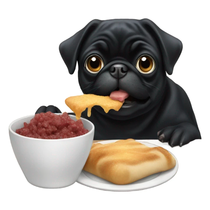 Black pug eating sticker