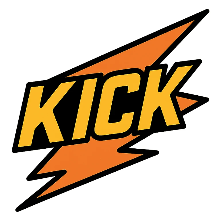 kick logo, sharp angles, dynamic, sports-inspired, aggressive and energetic sticker