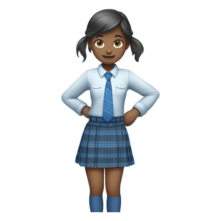 Blue plaid school uniform with skirt sticker