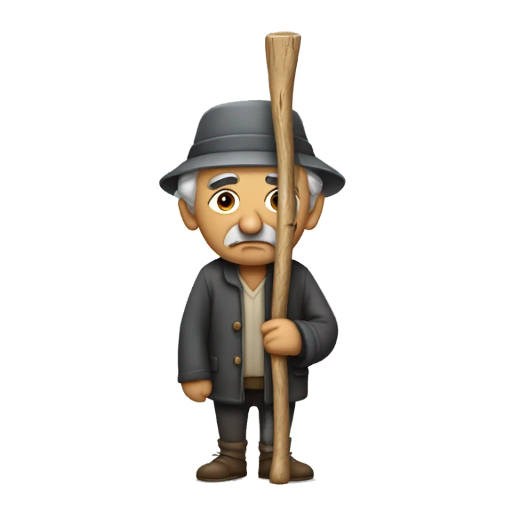 Sad old Turkish man with a stick sticker