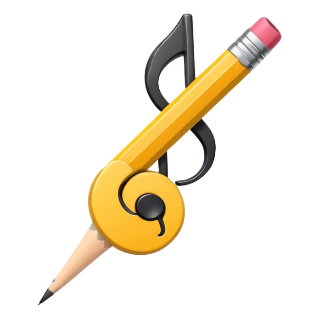 Minimalistic flat vector icon, iOS style, thin black contour on white background. Musical note with a pencil crossing it. Clean, no text, no shadows sticker