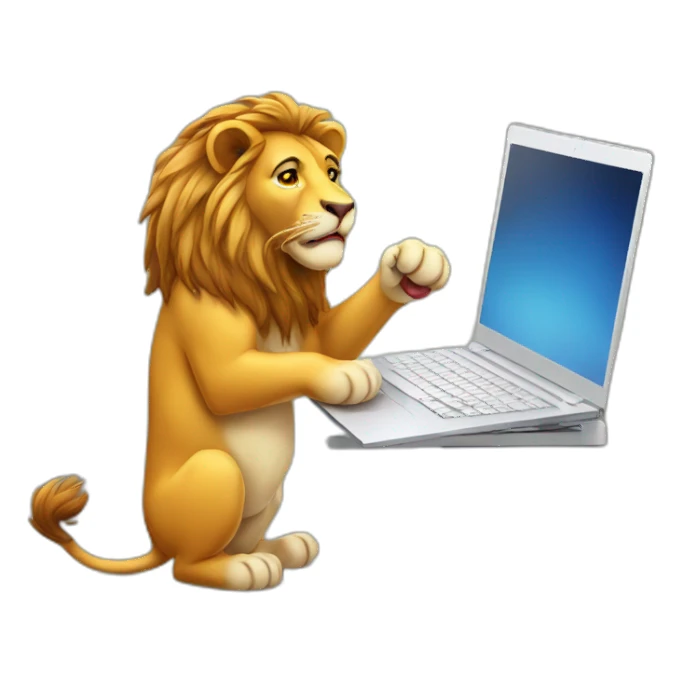 lion working with labtop sticker