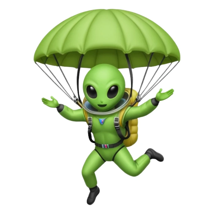 Skydiving alien with parachute and UFO sticker