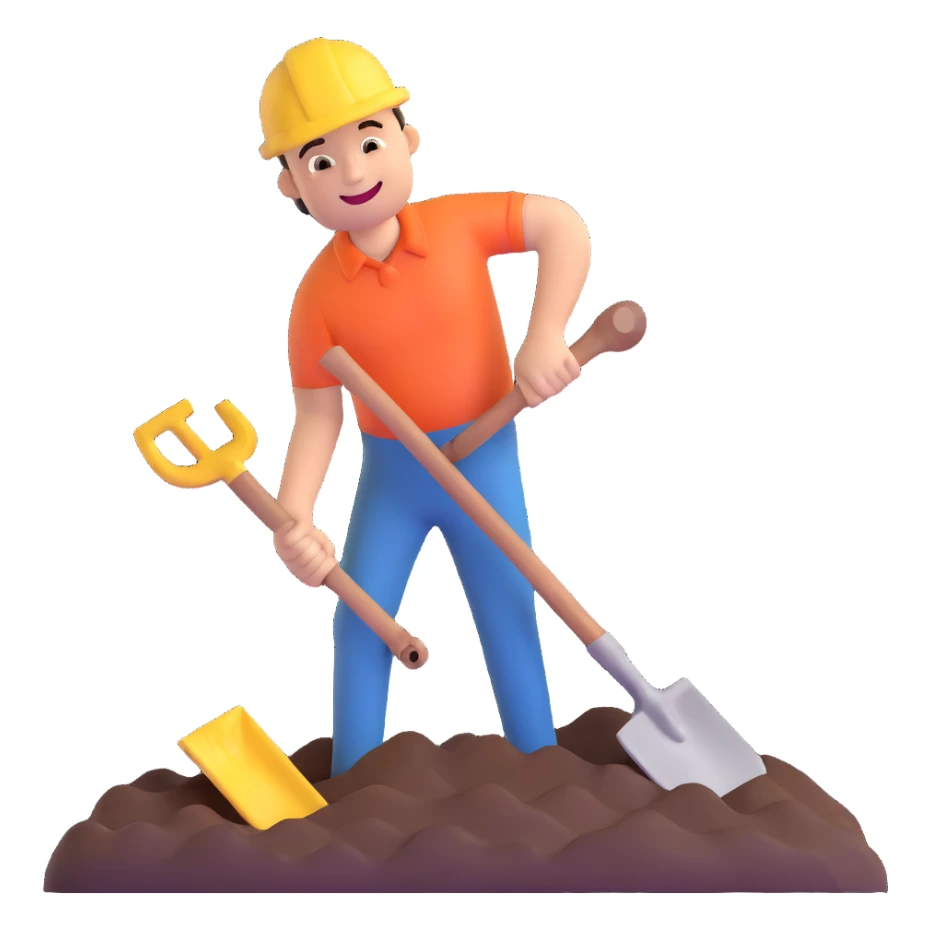 man digging with a shovel, smiling sticker